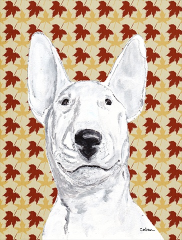 Bull Terrier Fall Leaves Flag Canvas House Size