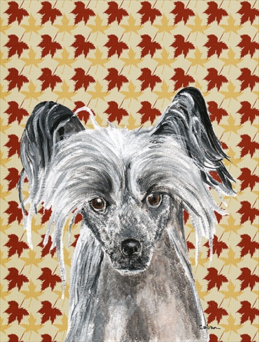 Chinese Crested Fall Leaves Flag Garden Size
