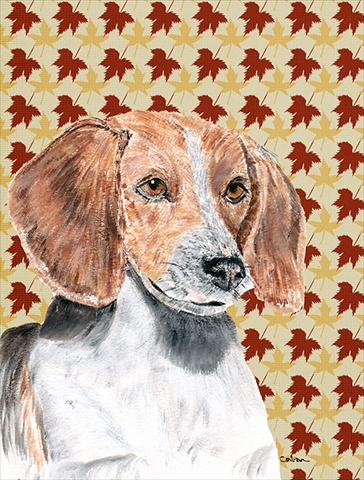 English Foxhound Fall Leaves Flag Canvas House Size