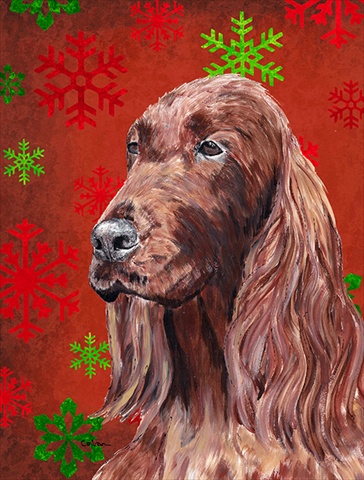 SC9580CHF Irish Setter Red Snowflake Christmas Flag Canvas House Size