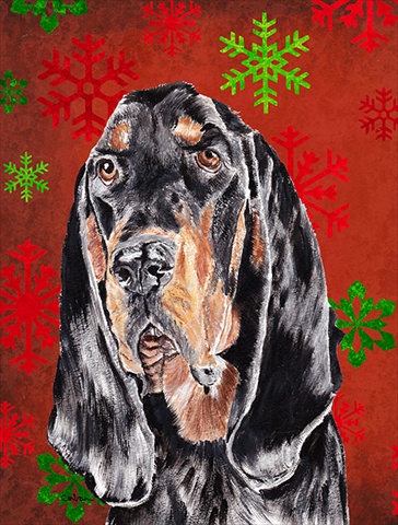 Coonhound Red Snowflake Christmas Flag Garden Size