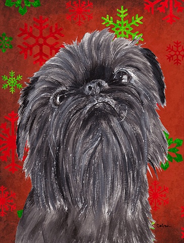 Brussels Griffon Red Snowflake Christmas Flag Garden Size