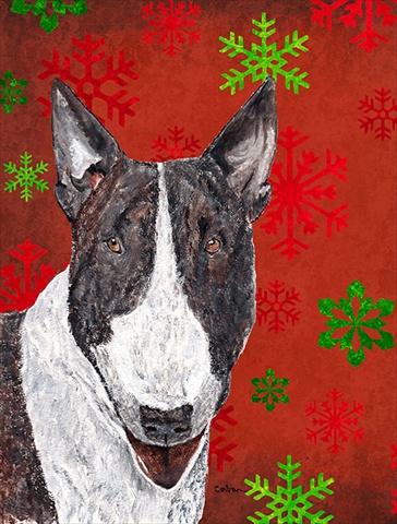 Bull Terrier Red Snowflake Christmas Flag Canvas House Size