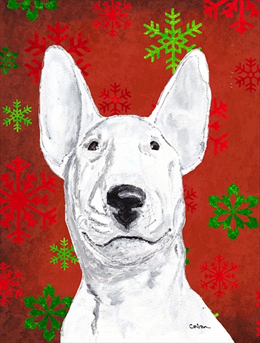 Bull Terrier Red Snowflake Christmas Flag Canvas House Size