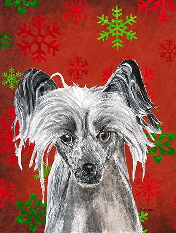 Chinese Crested Red Snowflake Christmas Flag Canvas House Size