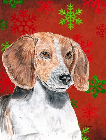 English Foxhound Red Snowflake Christmas Flag Canvas House Size