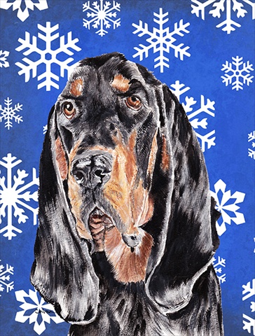 Coonhound Blue Snowflake Winter Flag Garden Size