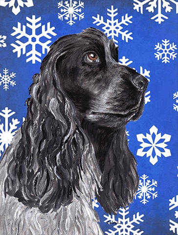 Cocker Spaniel Blue Snowflake Winter Flag Garden Size