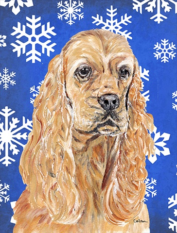 Cocker Spaniel Blue Snowflake Winter Flag Garden Size
