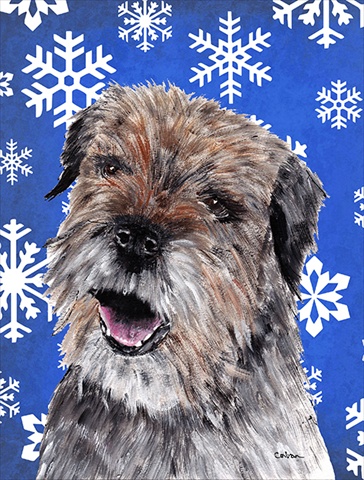 Border Terrier Blue Snowflake Winter Flag Canvas House Size