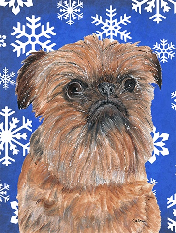 Brussels Griffon Blue Snowflake Winter Flag Garden Size