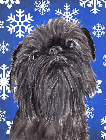 Brussels Griffon Blue Snowflake Winter Flag Canvas House Size