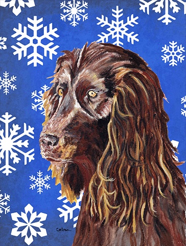 Boykin Spaniel Blue Snowflake Winter Flag Garden Size