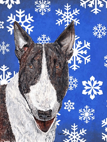 Bull Terrier Blue Snowflake Winter Flag Canvas House Size