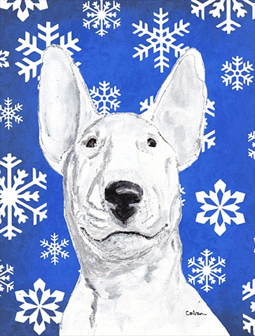 Bull Terrier Blue Snowflake Winter Flag Garden Size