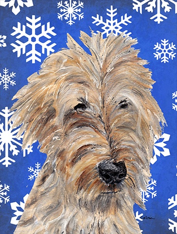 Goldendoodle Blue Snowflake Winter Flag Garden Size