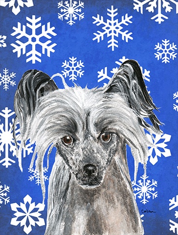 Chinese Crested Blue Snowflake Winter Flag Canvas House Size