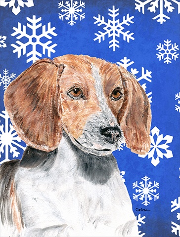 English Foxhound Blue Snowflake Winter Flag Canvas House Size