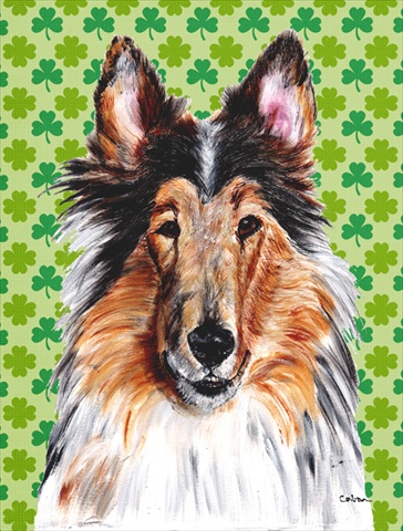 Collie Lucky Shamrock St. Patricks Day Flag Garden Size