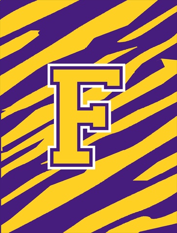 Monogram - Tiger Stripe - Purple Gold Initial F Monogram Initial Flag Garden Size