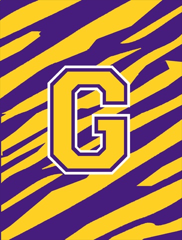 Monogram - Tiger Stripe - Purple Gold Initial G Monogram Initial Flag Garden Size