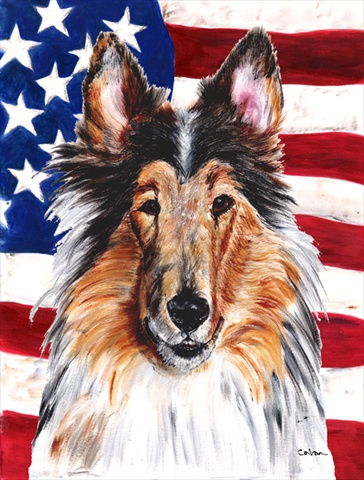 Collie with American Flag USA Flag Garden Size