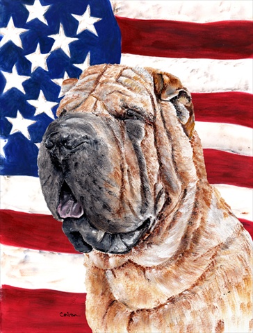 Shar Pei with American Flag USA Flag Garden Size
