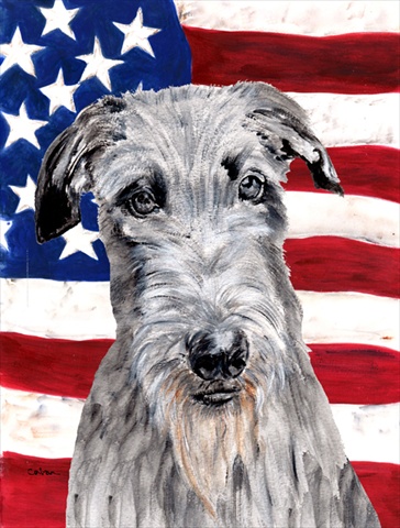 Scottish Deerhound with American Flag USA Flag Garden Size