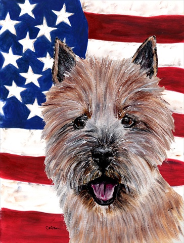 Norwich Terrier with American Flag USA Flag Garden Size