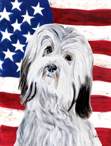 Havanese with American Flag USA Flag Garden Size