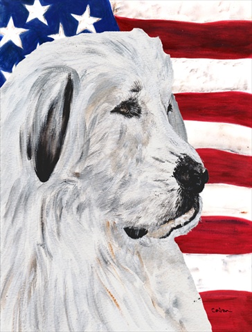 Great Pyrenees with American Flag USA Flag Garden Size