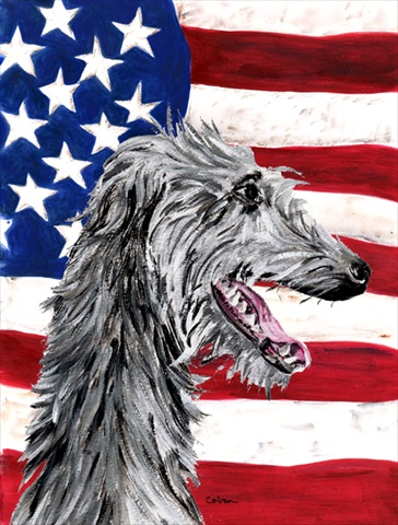 Scottish Deerhound with American Flag USA Flag Garden Size