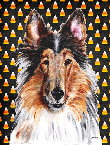 Collie Candy Corn Halloween Flag Garden Size