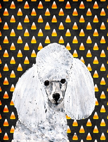 White Toy Poodle Candy Corn Halloween Flag Garden Size