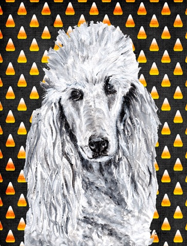 White Standard Poodle Candy Corn Halloween Flag Garden Size