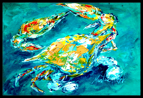 By Chance Crab in Aqua blue Indoor or Outdoor Mat