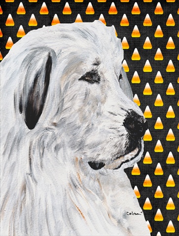 SC9666GF Great Pyrenees Candy Corn Halloween Flag Garden Size