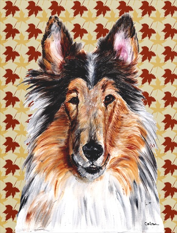 Collie Fall Leaves Flag Garden Size