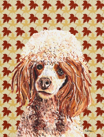 Red Miniature Poodle Fall Leaves Flag Garden Size