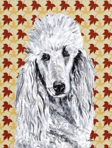 White Standard Poodle Fall Leaves Flag Garden Size