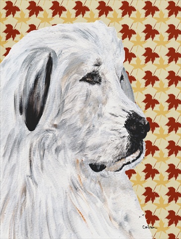 Great Pyrenees Fall Leaves Flag Garden Size