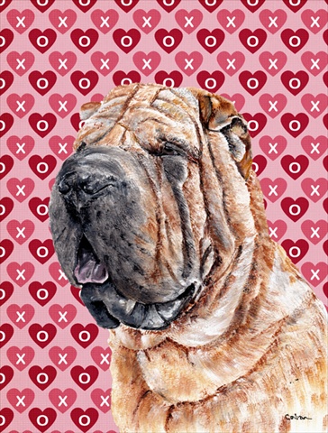 Shar Pei Hearts and Love Flag Garden Size