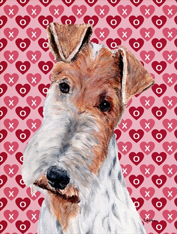Wire Fox Terrier Hearts and Love Flag Garden Size