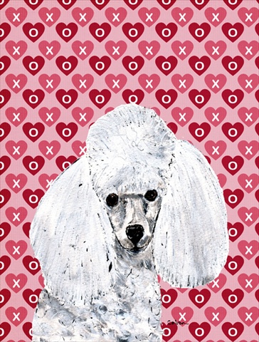 White Toy Poodle Hearts and Love Flag Garden Size