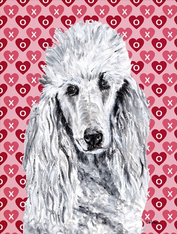 White Standard Poodle Hearts and Love Flag Garden Size