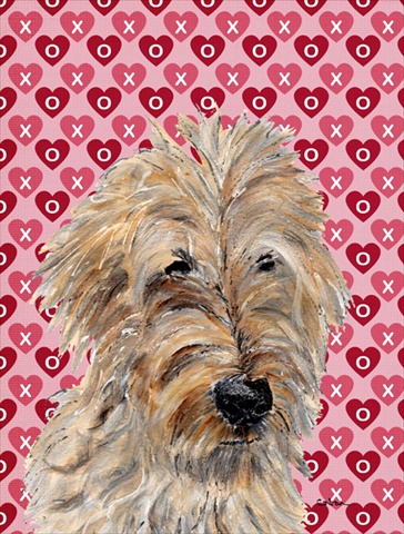 Golden Doodle 2 Hearts and Love Flag Garden Size