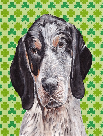 Blue Tick Coonhound Lucky Shamrock St. Patricks Day Flag Garden Size