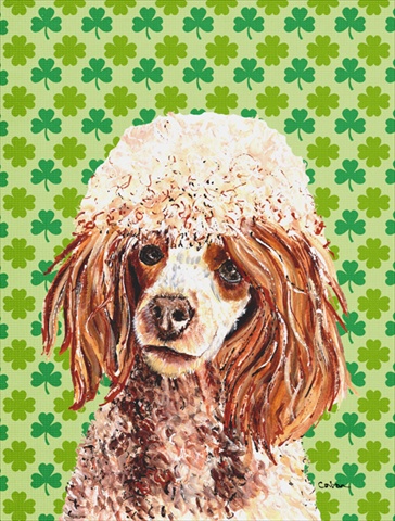 Red Miniature Poodle Lucky Shamrock St. Patricks Day Flag Garden Size