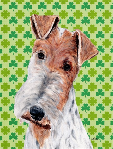 Wire Fox Terrier Lucky Shamrock St. Patricks Day Flag Garden Size