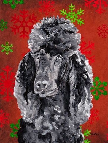 Black Standard Poodle Red Snowflakes Holiday Flag Garden Size